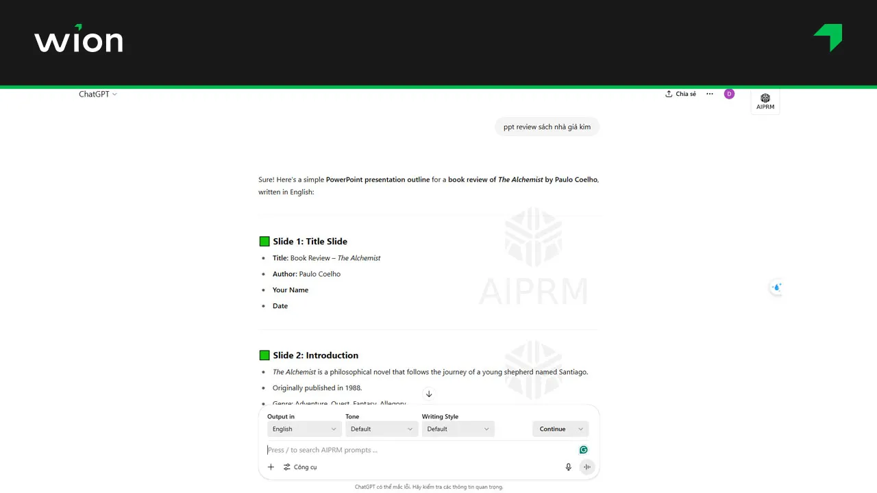 Bước 5 - Tạo Powerpoint thuyết trình với AIPRM for ChatGPT