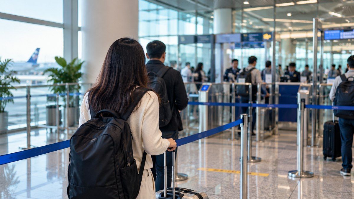 Hành khách kiểm tra thông tin chuyến bay tại khu vực làm thủ tục quốc tế Nội Bài