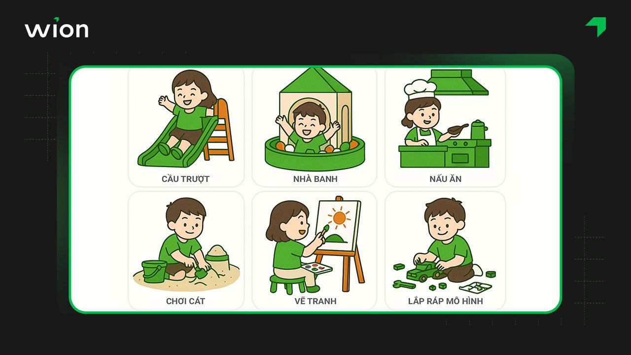 Đa dạng các loại hình trò chơi cho trẻ trong quán cafe