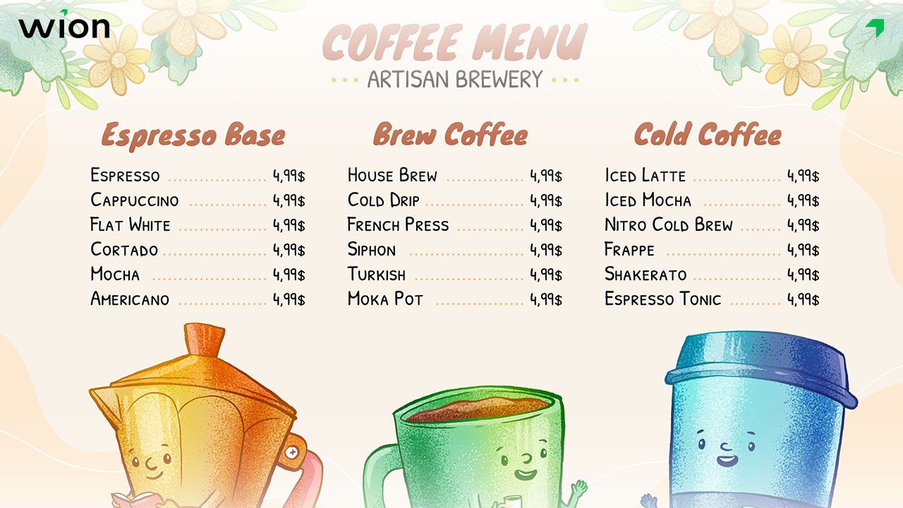 Các mẫu menu quán cafe nhiều màu sắc