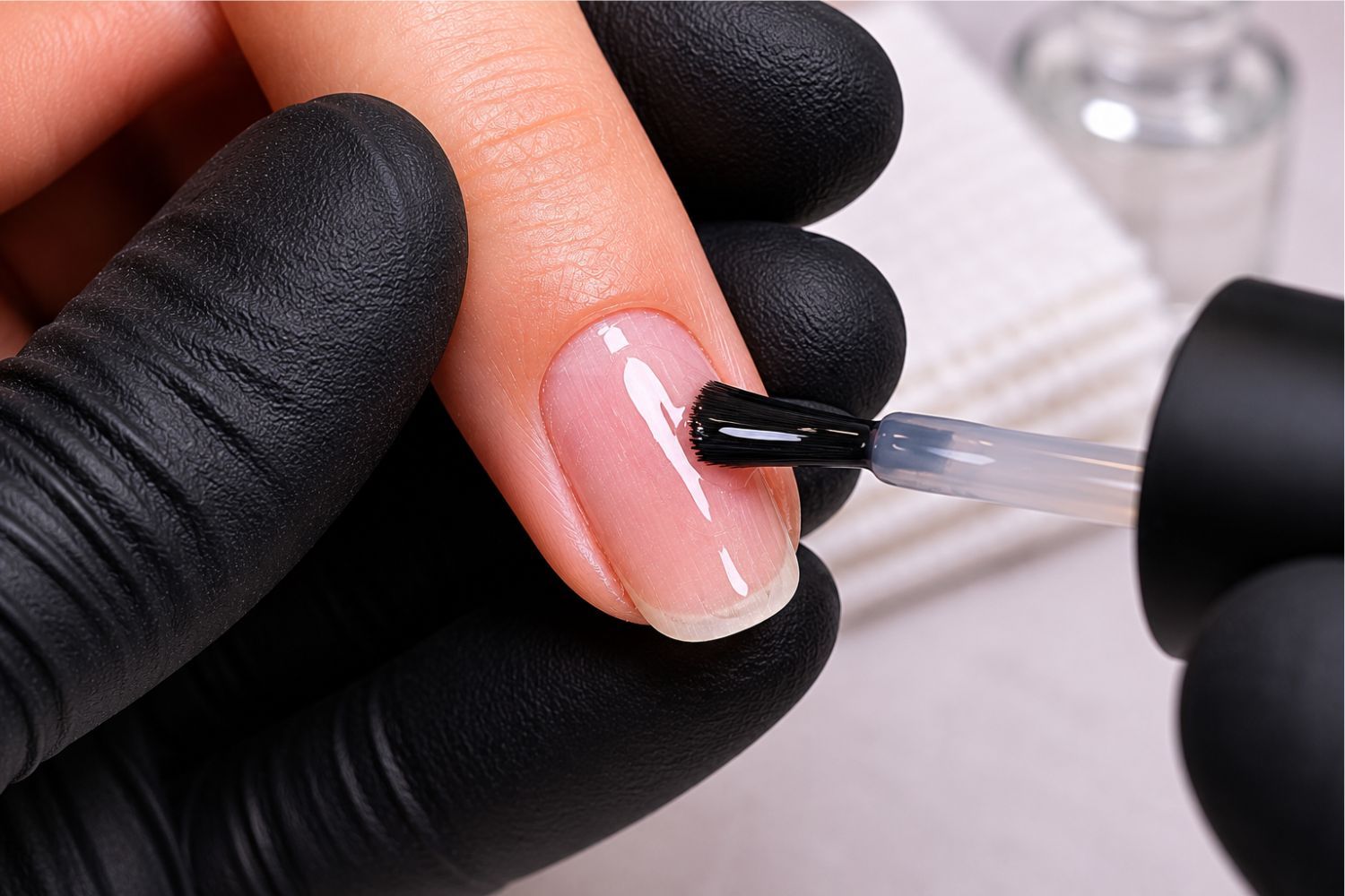 Natural nail with excess primer applied before gel or acrylic enhancement.