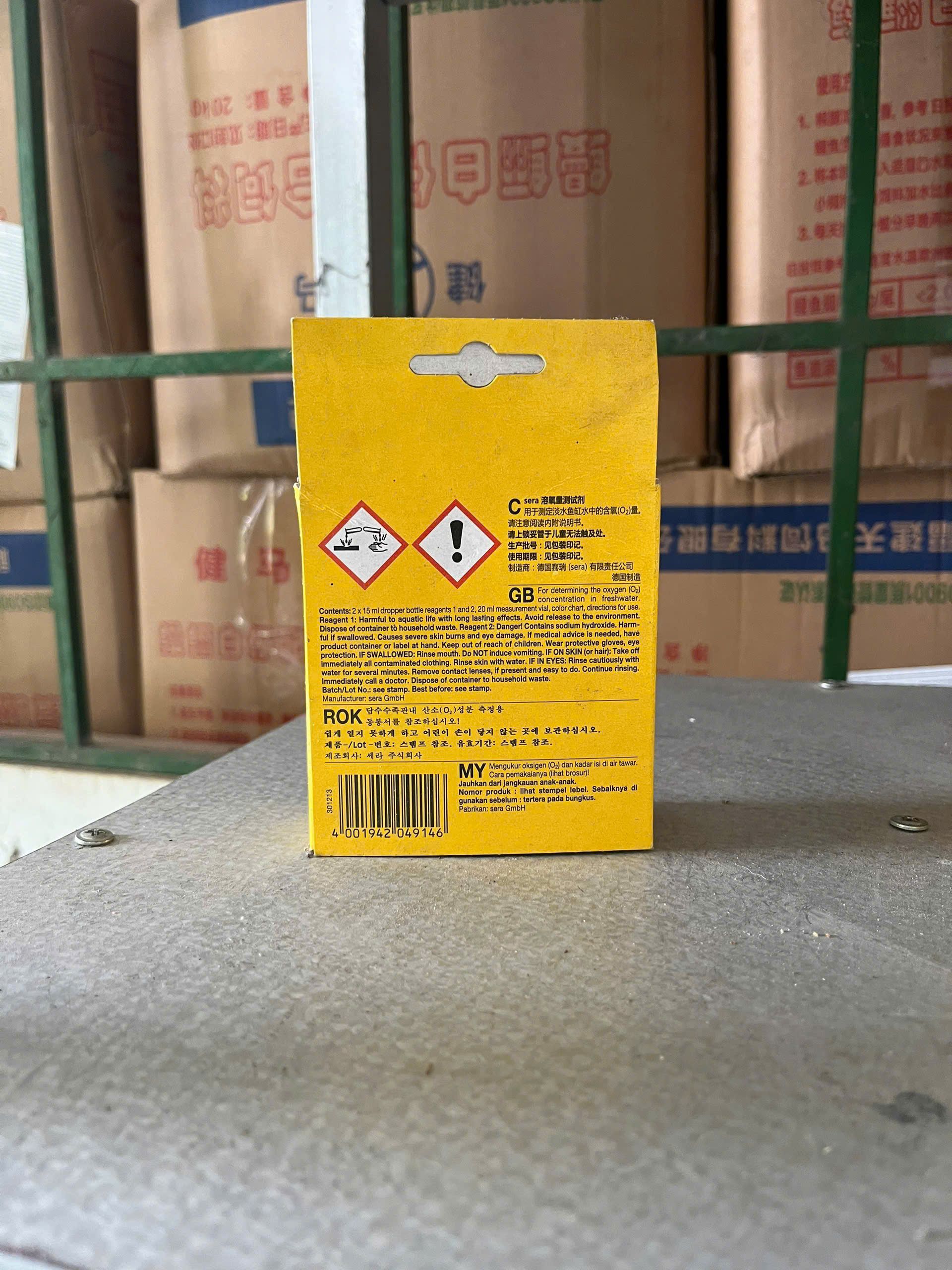 Mặt sau hướng dẫn sử dụng Sera Oxygen Test đo DO
