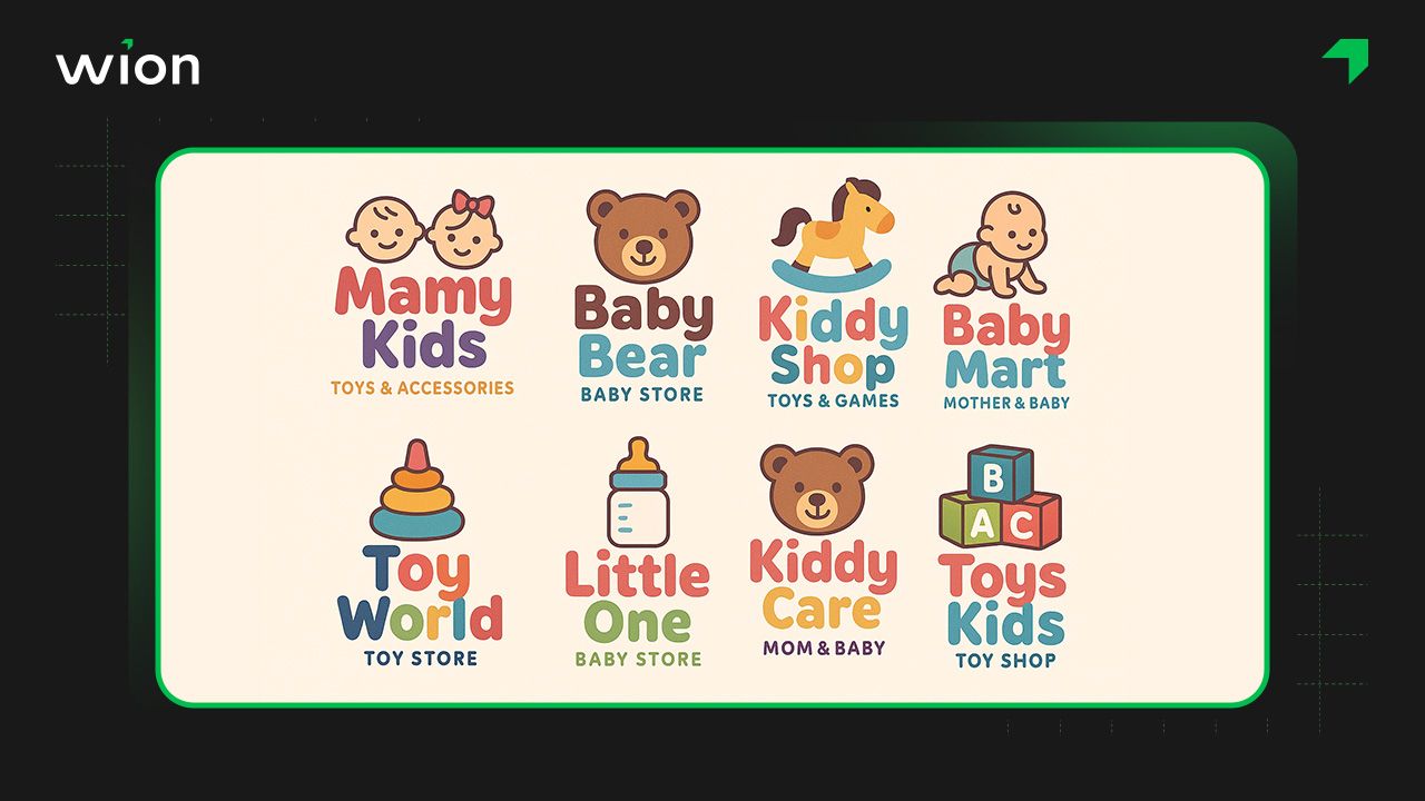 Logo thương hiệu cửa hàng đồ chơi, đồ dùng mẹ và bé