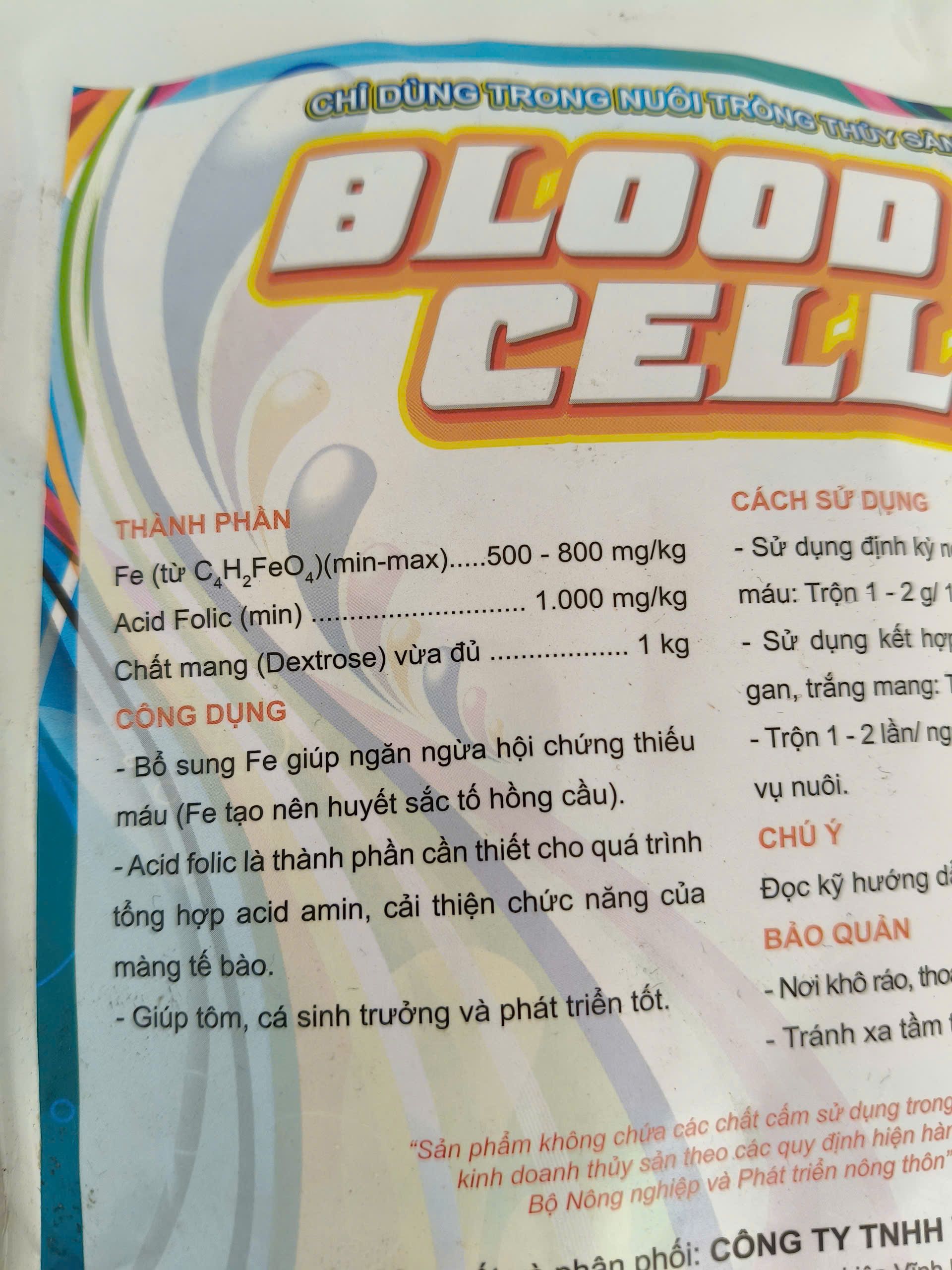Thành phần và công dụng BLOOD CELL bổ sung Fe Acid Folic giúp tạo hồng cầu thủy sản