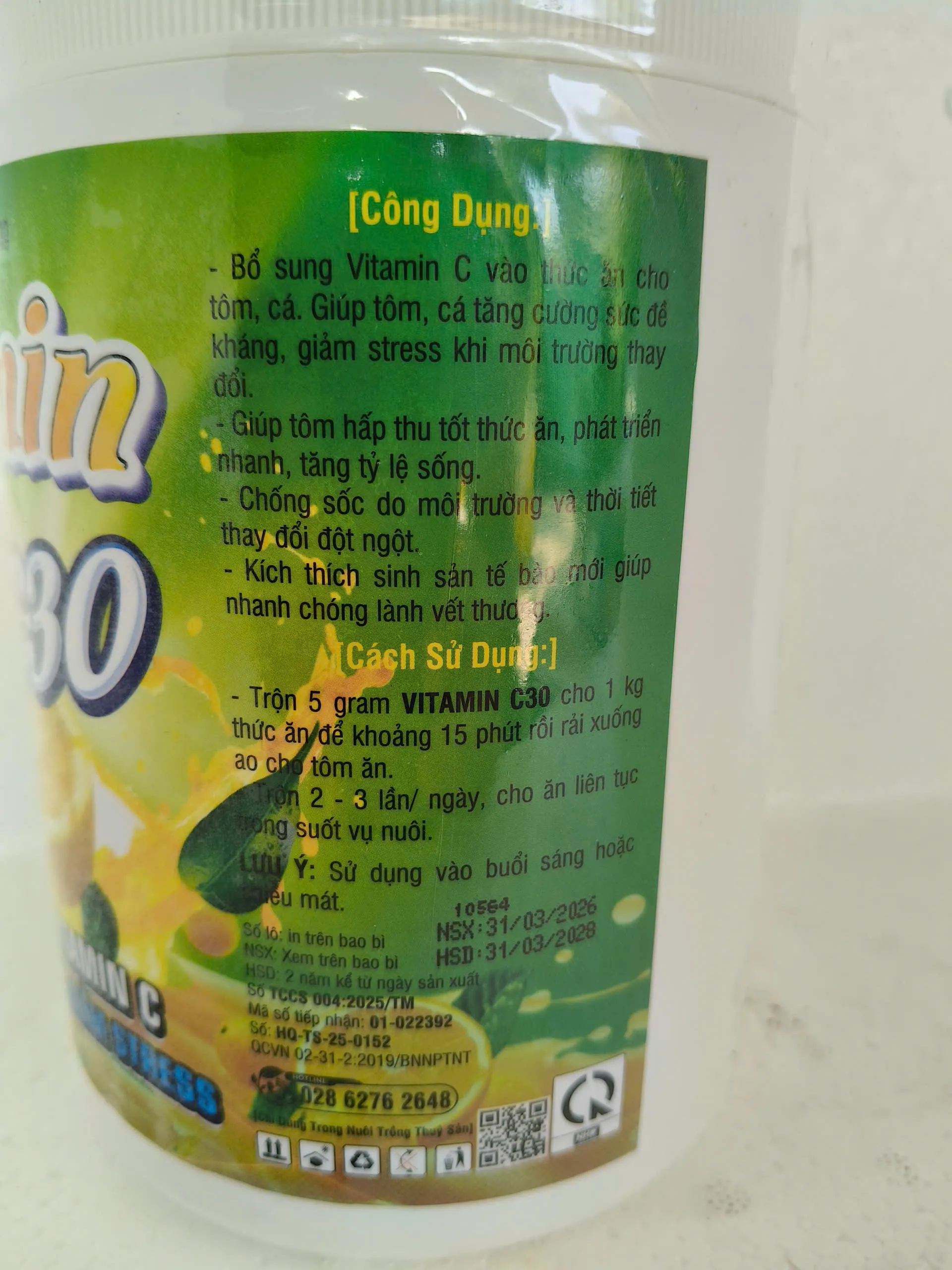 Thành phần Vitamin C30 bổ sung Vitamin C cho tôm cá thủy sản