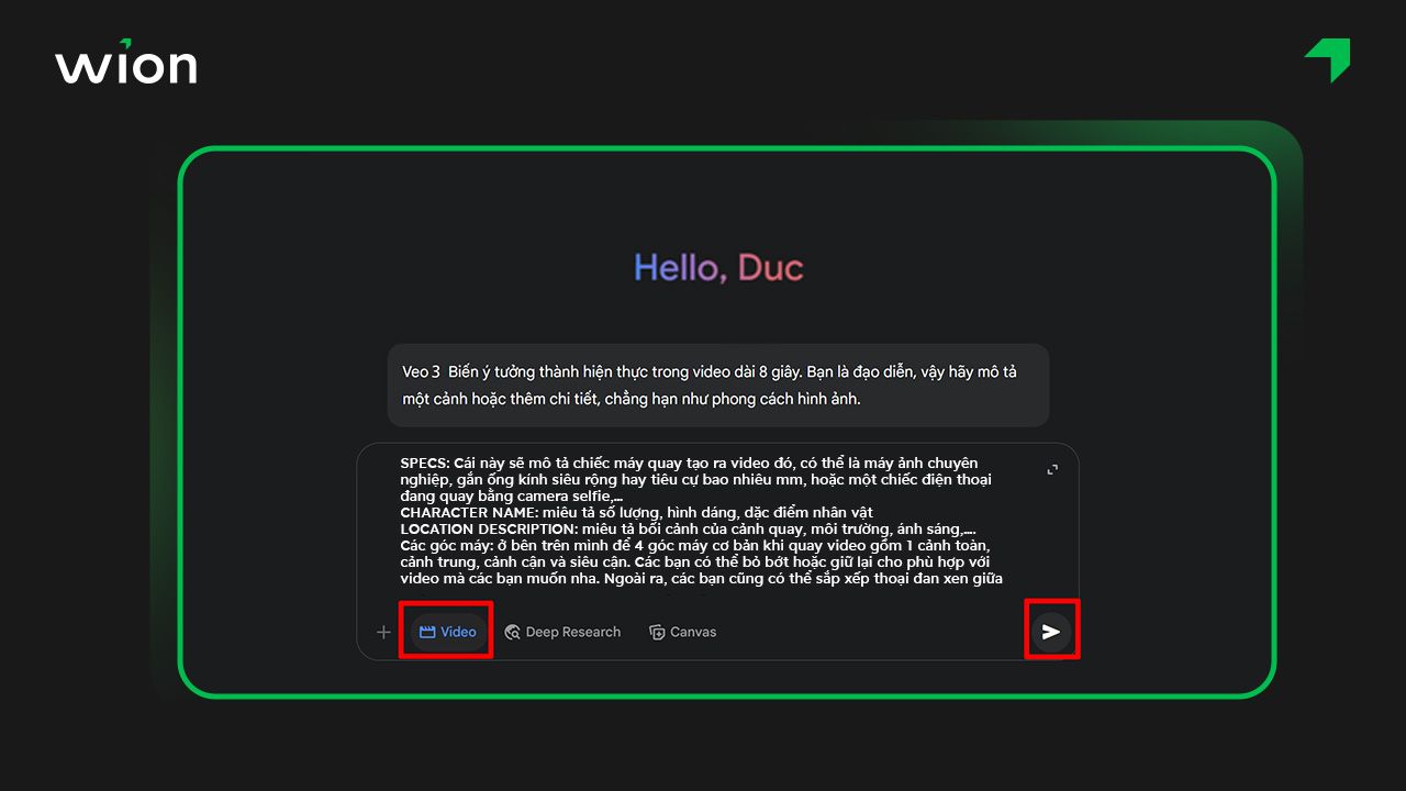 Bước 3 - Cách sử dụng Veo 3 bằng Gemini để tạo video