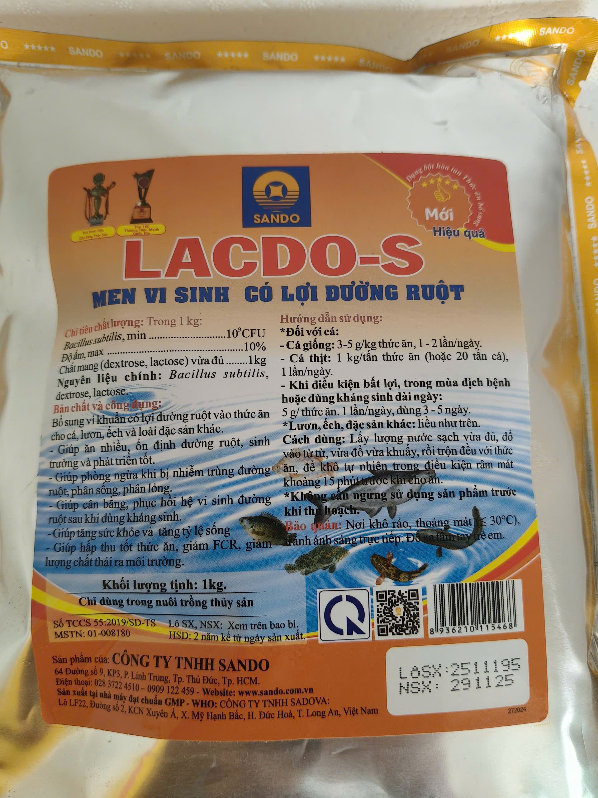 LACDO-S men vi sinh đường ruột cho cá lươn ếch giúp ổn định tiêu hóa tăng tỷ lệ sống giảm FCR