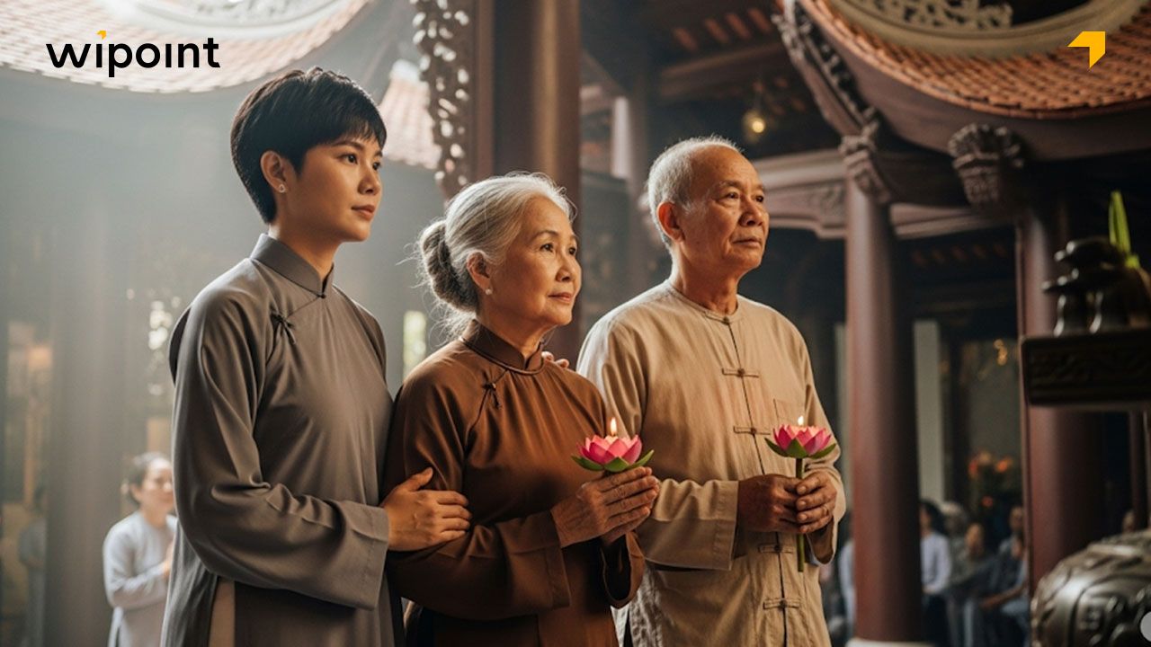 Đi cùng cha mẹ tham gia buổi lễ Vu Lan tại chùa