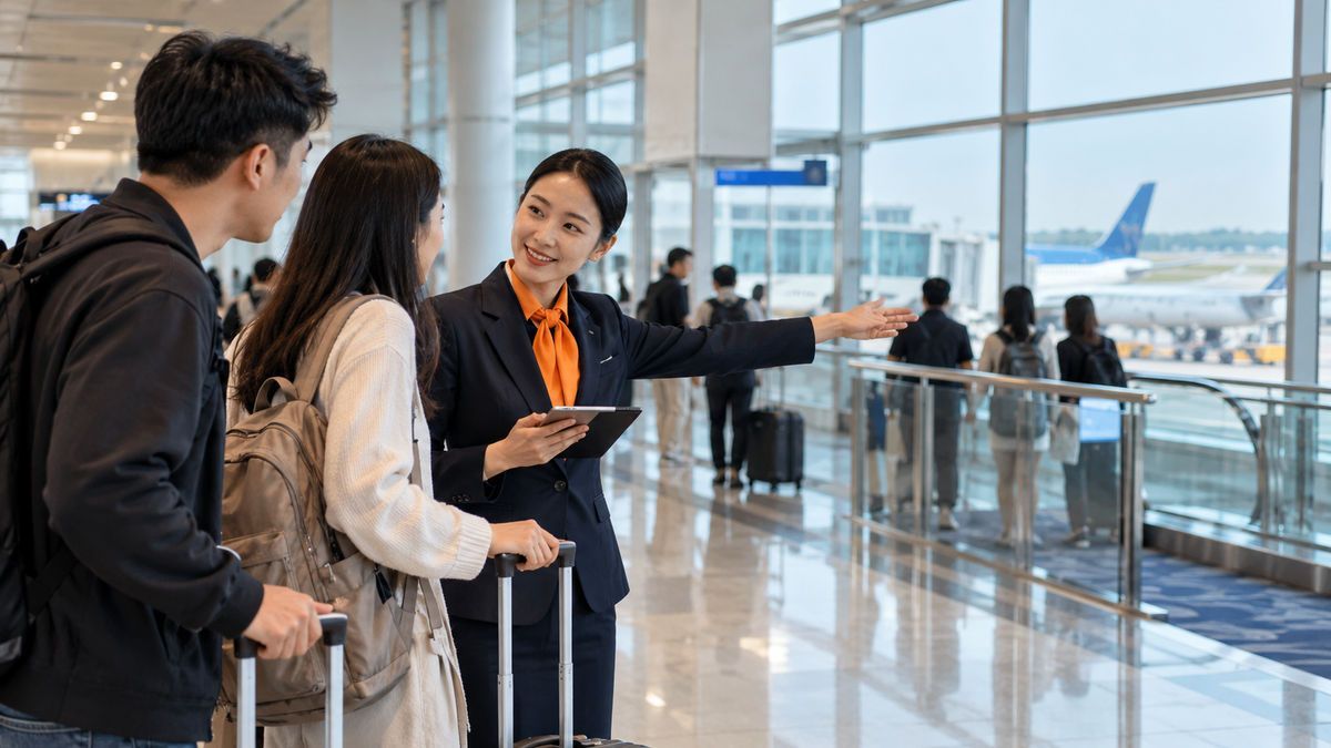 Hành khách kiểm tra lịch hai chặng bay tại khu vực chờ sân bay Nội Bài.