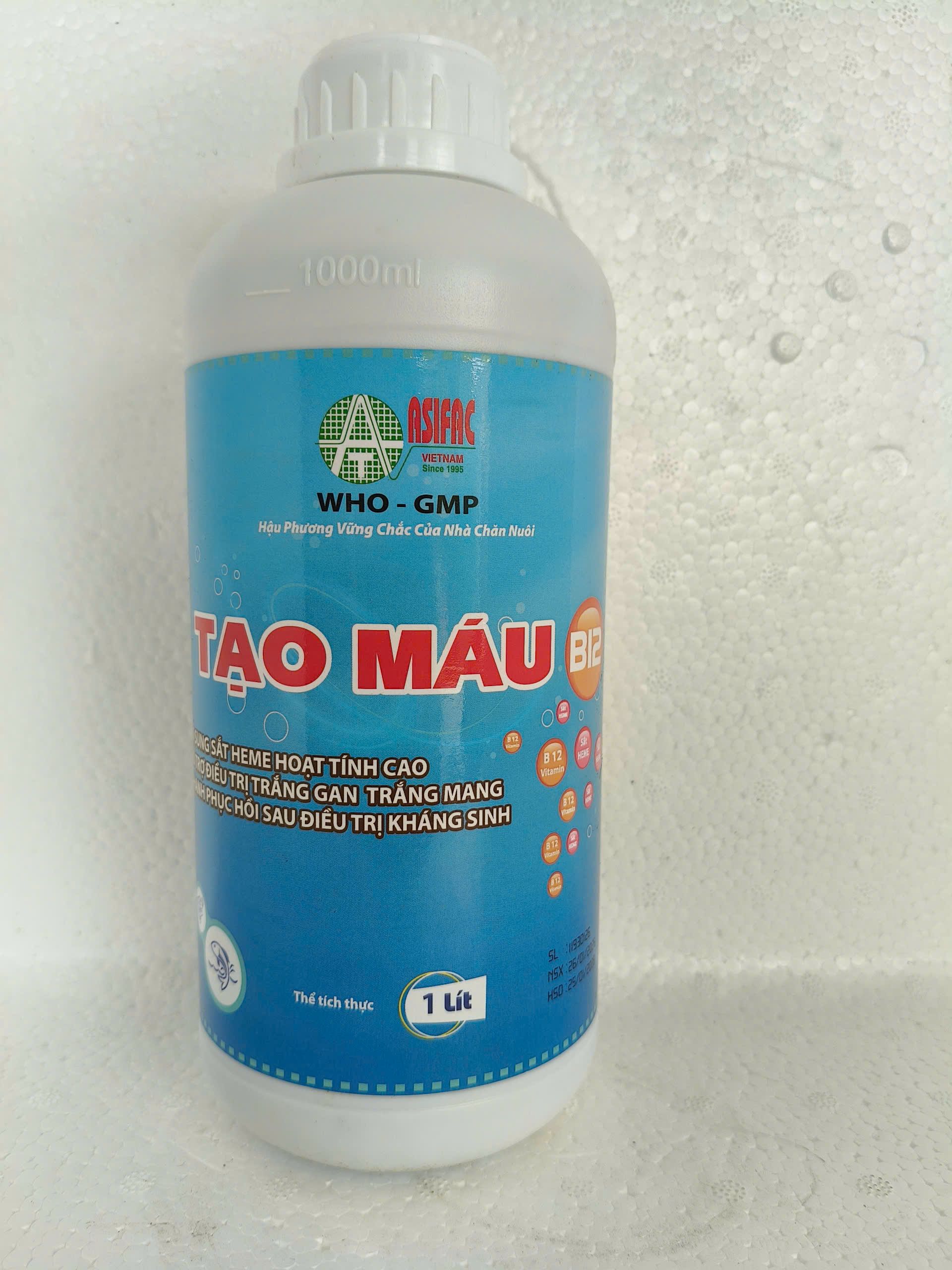 TẠO MÁU B12 ASIFAC 1 lít bổ sung sắt Heme hỗ trợ tạo máu cho cá, tôm, lươn, ếch